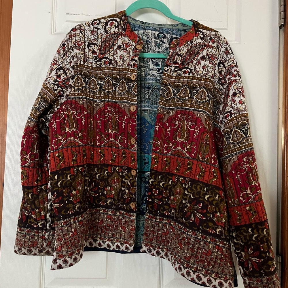 Handmade Boho Floral Quilted Jacket - Red Multicolor